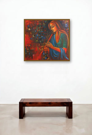 Joy Of Life (Crimson Melody) by artist Vijaya Ved displayed in a Art Deco Foyer