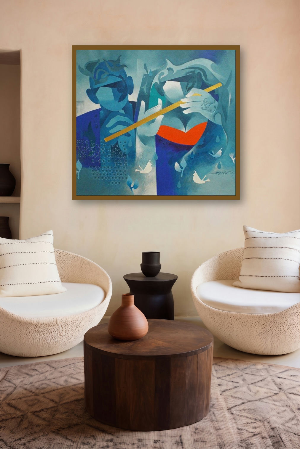 Joy Of Music 10 (Duet of Souls) by artist Ranjit Singh displayed in a Indian Art gallery