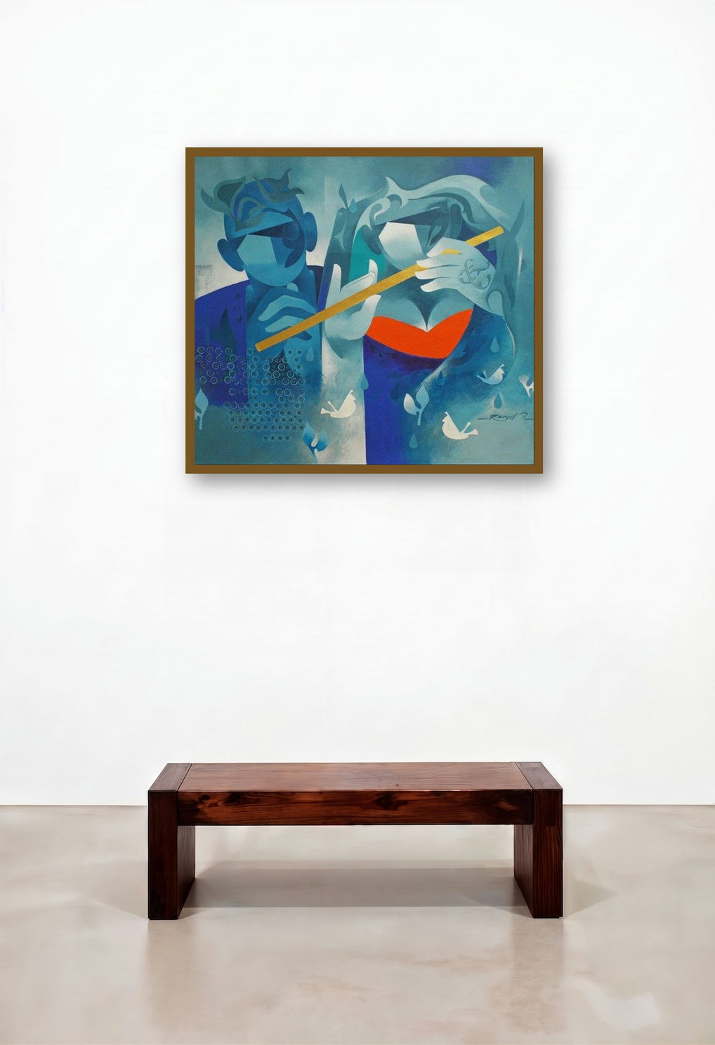 Joy Of Music 10 (Duet of Souls) by artist Ranjit Singh displayed in a Industrial Bedroom