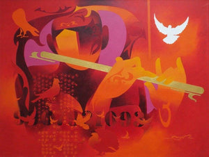 Joy Of Music 14 (Joy of Music) by Ranjit Singh, Original Acrylic Figurative Painting on Canvas, Large Horizontal Wall Art