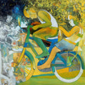 Figurative acrylic painting titled 'Joy On Wheels', 48x48 inches, by artist Braj Mohan Arya on Canvas