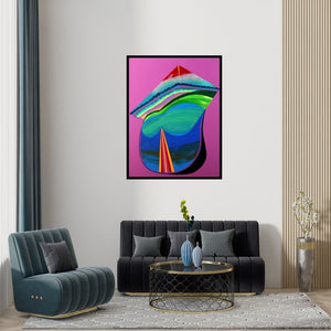 Preview of 'Joyful 4 (Ascent)' Painting by Vidhyasagar Upadhyay shown on a wall in a furnished room.