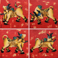 Joyful Nandi 3 by Paras Parmar, Original Acrylic-Charcoal Religious Painting on Canvas, Small Square Wall Art
