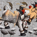 Joyful Nandi' religious mixed-media painting by artist Paras Parmar, 36x48 inch, on canvas