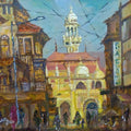 Cityscape oil painting titled 'Juma Masjid Near Crawford Market Mumbai', 15x20 inches, by artist Aman A on Fabriano 300gsm paper