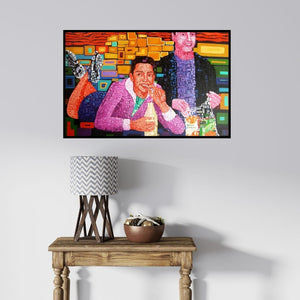 In-situ view of Azizur Rahman's 'Junk Food Eater (Pixelated Connections)' painting in a room