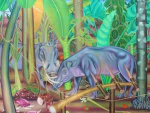 Animals oil painting titled 'Just Before Trap', 36x48 inches, by artist Rejeesh Sarovar on Canvas