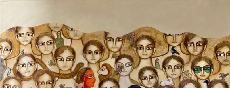 Kaaga Rey' figurative acrylic painting by artist Meenakshi Jha Banerjee, 48x80 inch, on canvas