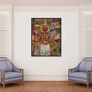 In-situ view of Rejeesh Sarovar's 'Kaari The Animal God (Village Guardian)' painting in a room