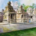 Kailasanathar Temple 2' religious watercolor painting by artist Sankara Babu, 11x17 inch, on paper