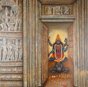 Kalika (Kali, The Divine Mother) by Shivani Attri, Original Acrylic Religious Painting on Canvas, Medium Square Wall Art