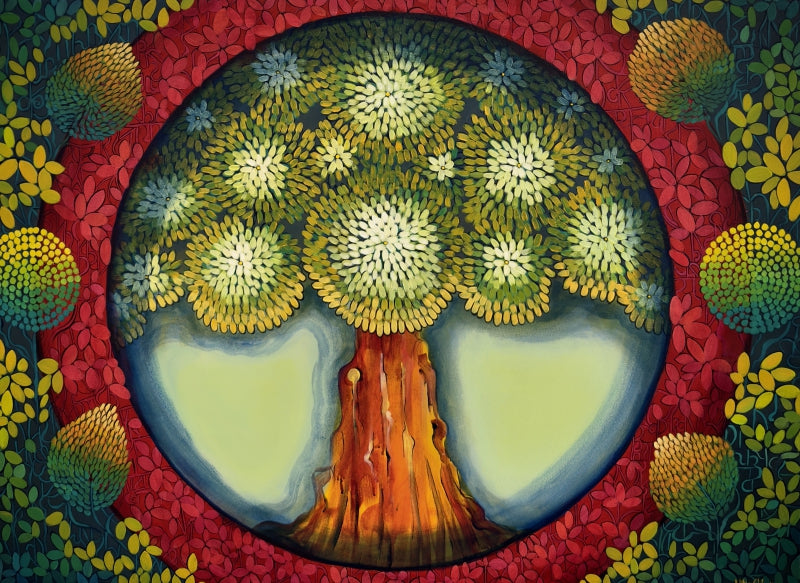Kalp Vriksh Series 2' nature acrylic painting by artist Nitu Chhajer, 36x48 inch, on canvas