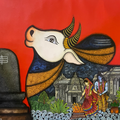 Kalyanasundara' religious mixed-media painting by artist Mrinal Dutt, 32x37 inch, on canvas