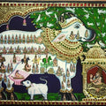 Religious tanjore traditional art titled 'Kamadenu Tanjore Painting 1', 12x15 inches, by artist VANI VIJAY on Plywood