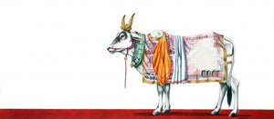 Kamadhenu 1 (Kamadhenu 1.0) by Rohit Sharma, Original Watercolor Animal Painting on Paper, Medium Horizontal Wall Art
