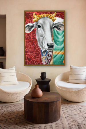 Kamadhenu by artist Rohit Sharma displayed in a Museum Style gallery