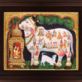 Religious tanjore traditional art titled 'Kamadhenu White Tanjore Painting', 18x24 inches, by artist Myangadi Tanjore on Plywood