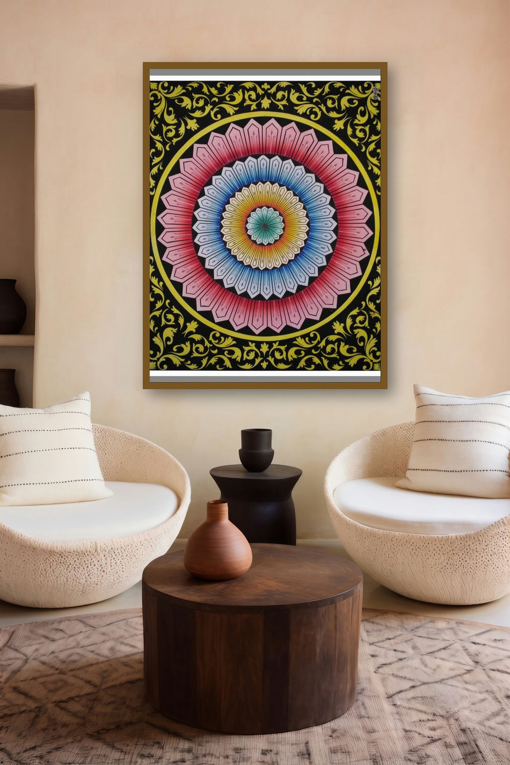 Kamalam (Vibrant Mandala Design) by artist V Pugalenthi displayed in a Minimalist gallery