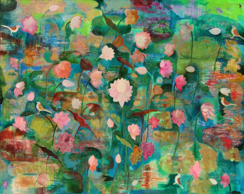 Kamalnayan' nature acrylic painting by artist Sunayana Malhotra, 48x60 inch, on canvas