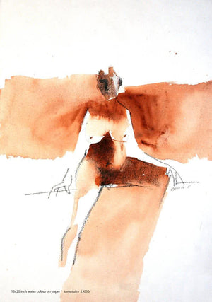Kamasutra 1 (Essence of Form) by Arun K Mishra, Original Watercolor Erotic Painting on Paper, Small Vertical Wall Art