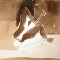 Erotic watercolor painting titled 'Kamasutra Nude Couple', 13x20 inches, by artist Arun K Mishra on Paper