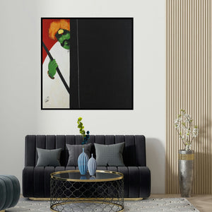Raosaheb Gurav's 'Kambal (Vigilance)' painting visualized above a sofa in a contemporary room.