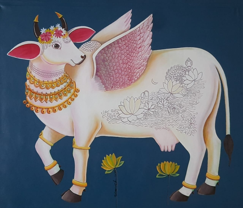 Kamdenu Divine Bloom 1' religious acrylic painting by artist Ganesha Chary, 30x36 inch, on canvas
