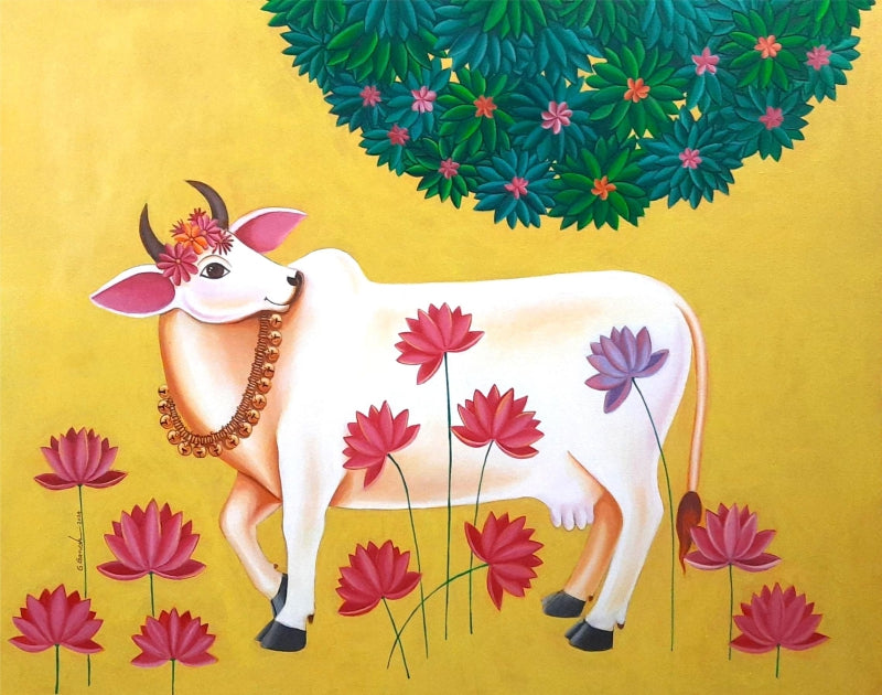 Kamdenu Divine Bloom 2' religious acrylic painting by artist Ganesha Chary, 30x36 inch, on canvas