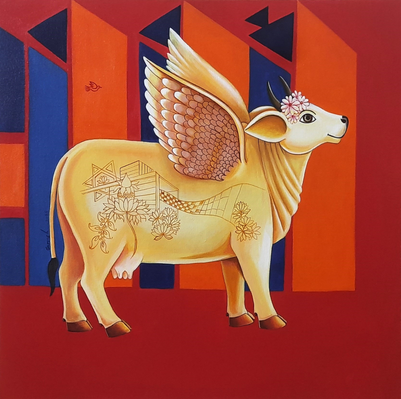 Kamdenu Divine Prosperity' religious acrylic painting by artist Ganesha Chary, 24x24 inch, on canvas