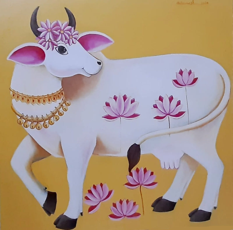 Kamdenu' religious acrylic painting by artist Ganesha Chary, 24x24 inch, on canvas