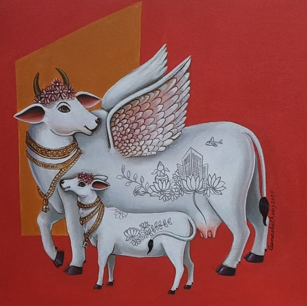 Kamdenu Rise Of Abundance' religious acrylic painting by artist Ganesha Chary, 15x15 inch, on canvas