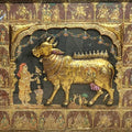 Religious tanjore traditional art titled 'Kamdhenu 4', 54x66 inches, by artist Tanjore Tanjaur on Wood