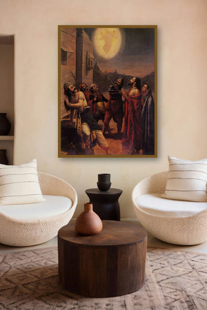 Kamsa Maya (Arjunas Divine Revelation) by artist Raja Ravi Varma displayed in a Contemporary gallery