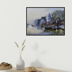 In-situ view of Bijay Biswaal's 'Kanpur Ghat (Untitled)' painting in a room