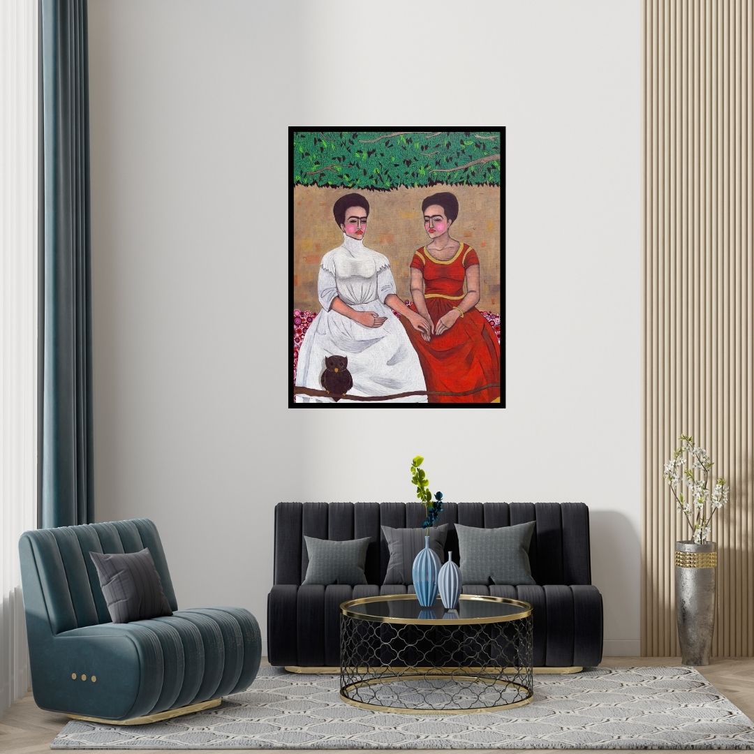 Preview of 'Kanya Vivaah' Painting by Himanshu Lodwal shown on a wall in a furnished room.