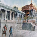Kanyakumari Vivekanada Rock' religious watercolor painting by artist Sankara Babu, 11x17 inch, on paper