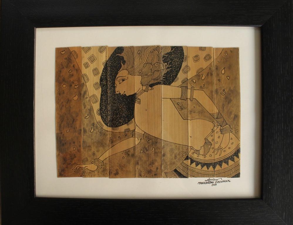 Figurative ink drawing titled 'Karna', 29x38 inches, by artist Manikandan Punnakkal on Leaf