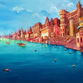 Kashi Ghat' religious acrylic painting by artist Yogesh Lahane, 30x60 inch, on canvas