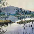 Cityscape watercolor painting titled 'Kashmir Dal Lake', 15x22 inch, by artist Achintya Hazra on Paper