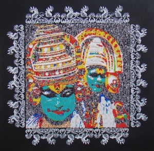 Katakhali (Kathakali Dancers) by Vinita Dasgupta, Original Board Religious Painting on Board, Medium Square Wall Art