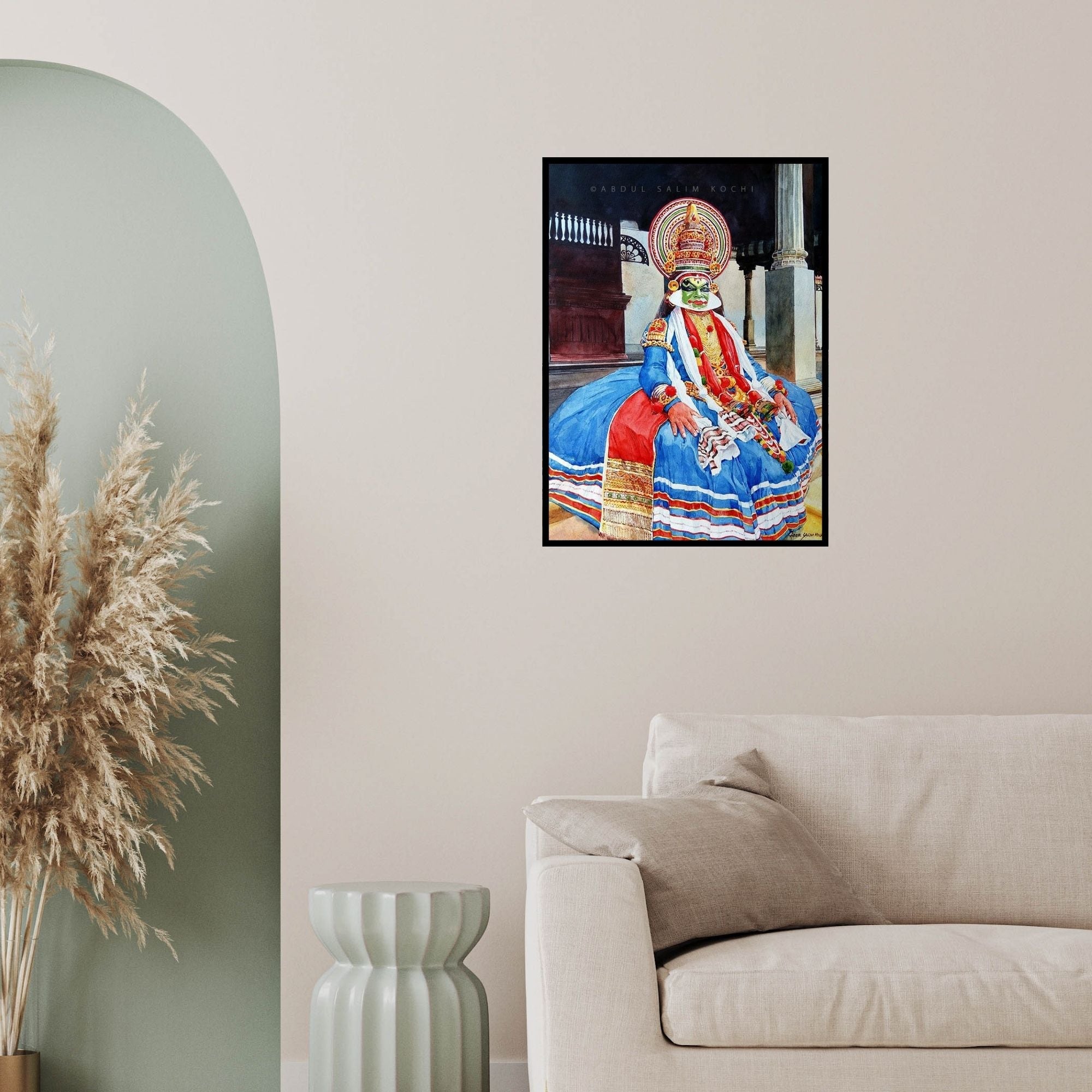 In-situ view of Abdul Salim's 'Kathakali (Expressions of Kathakali)' painting in a room