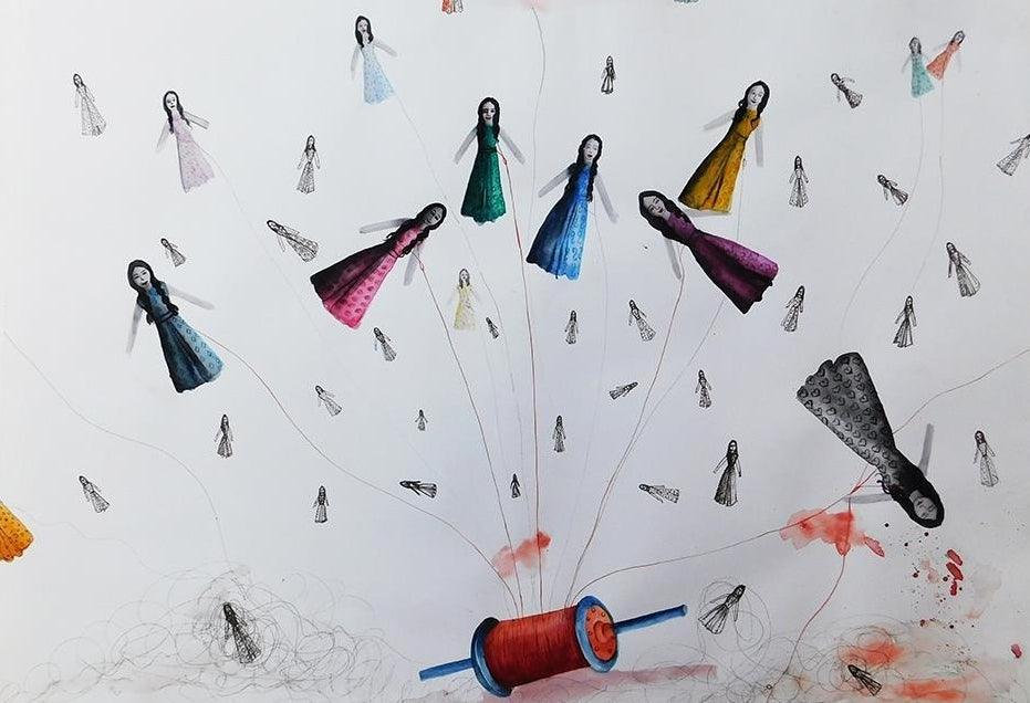 contemporary watercolor painting titled 'Kati Patanga', 19x27 inches, by artist Pranita Das on Paper