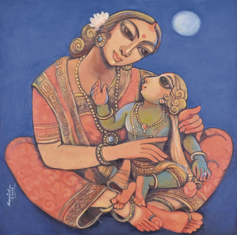Kaushalya Ke Ram' religious acrylic painting by artist Manisha Srivastava, 24x24 inch, on canvas