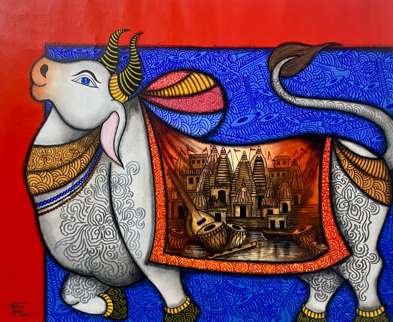 Kedar 2' religious acrylic painting by artist Mrinal Dutt, 32x39 inch, on canvas