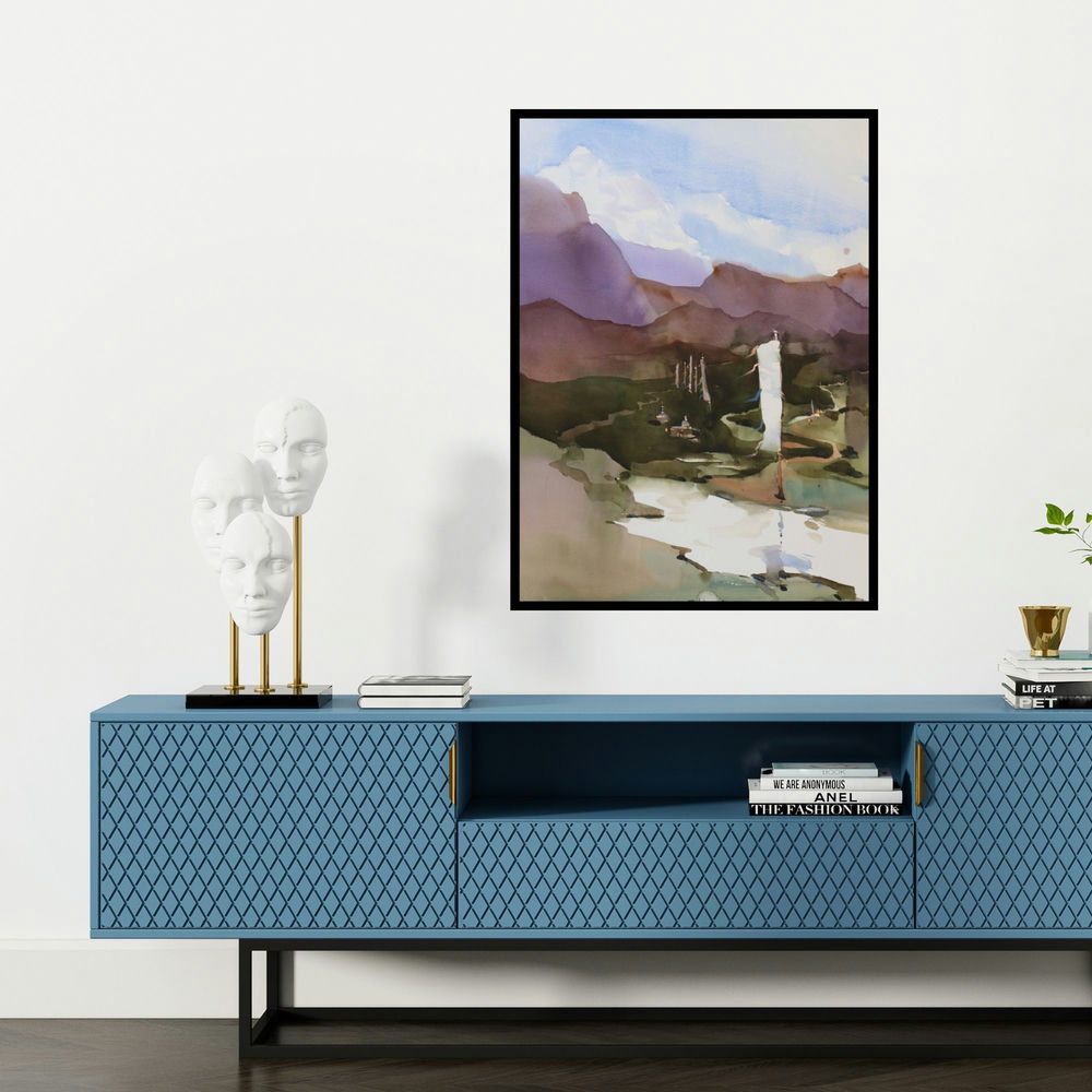 'Keep Walking Stop Asking Dear Paduan' painting by Prashant Prabhu shown on a wall in a furnished room.