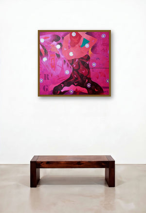 Keeping by artist Ranjit Singh displayed in a Mid-Century Modern Hallway