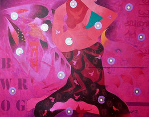 Keeping by Ranjit Singh, Original Acrylic Figurative Painting on Canvas, Large Horizontal Wall Art