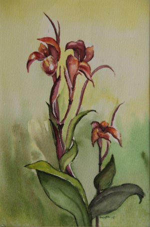 Kena Flower (Exotic Flowers) by Krupa Shah, Original Watercolor Nature Painting on Paper, X-Small Vertical Wall Art