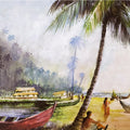 Kerala Beach Resort' cityscape watercolor painting by artist Sankara Babu, 11x17 inch, on paper