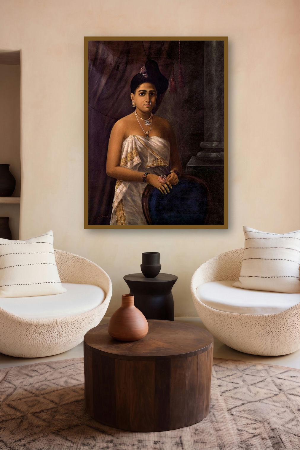 Kerala Beauty (The Abandonment of Shakuntala) by artist Raja Ravi Varma displayed in a Indian Art gallery
